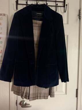 Anthony's Vintage Navy Cotton Velveteen Blazer Jacket and skirt.